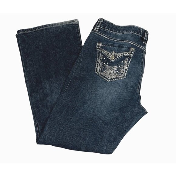 Nine West Vintage America Womens Dark Wash Embellished Jeans 12/31 Mid-Rise Boot - Picture 1 of 13